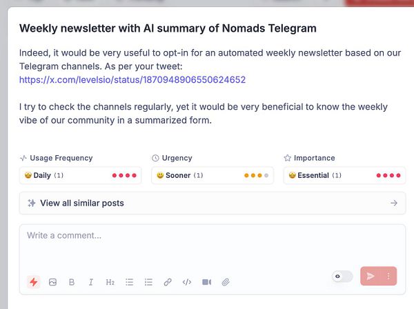 The image displays a task interface for creating an automated summary of a Telegram chat.