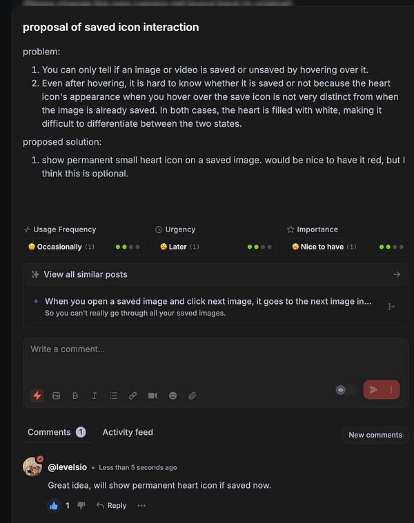 Screenshot of a mobile app interface showing a photo saved with a permanent heart icon overlay and details about a dog and girl at the beach.