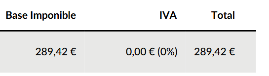 The image displays a simple invoice table with financial details.