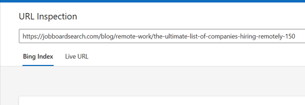 The image displays a URL inspection tool for a specific webpage.