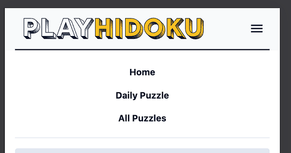 The image displays a navigation menu for a puzzle game website.