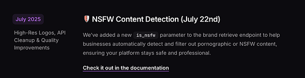 The image displays a changelog entry for NSFW content detection updates.