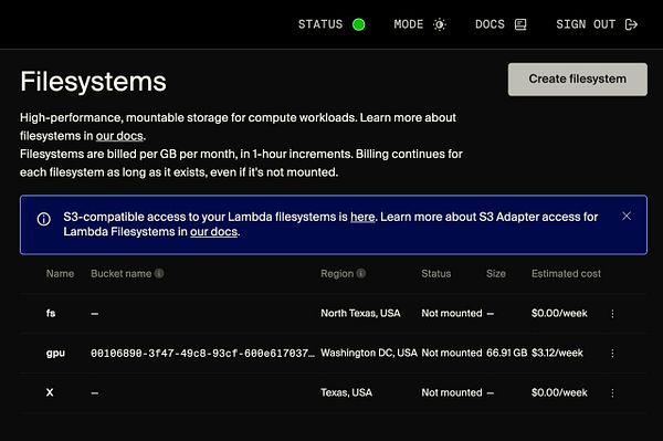 Screenshot of a cloud console interface showing AWS Lambda GPU instance details and options to delete or update pricing plan.
