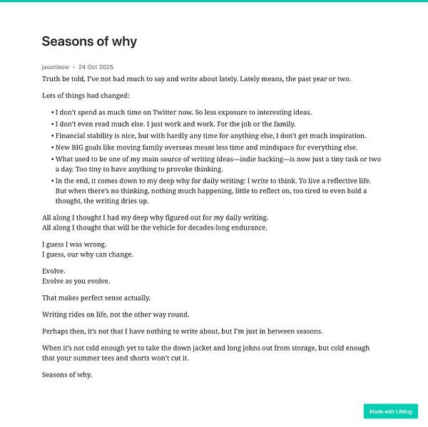 A reflective blog post discussing personal changes and challenges in writing.