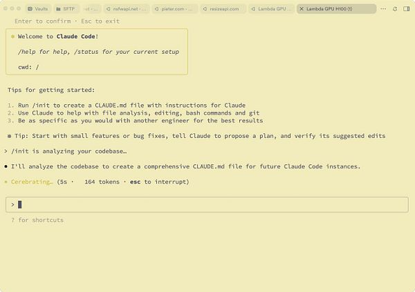 The image displays a terminal interface for the Claude Code application, providing instructions and tips for users.