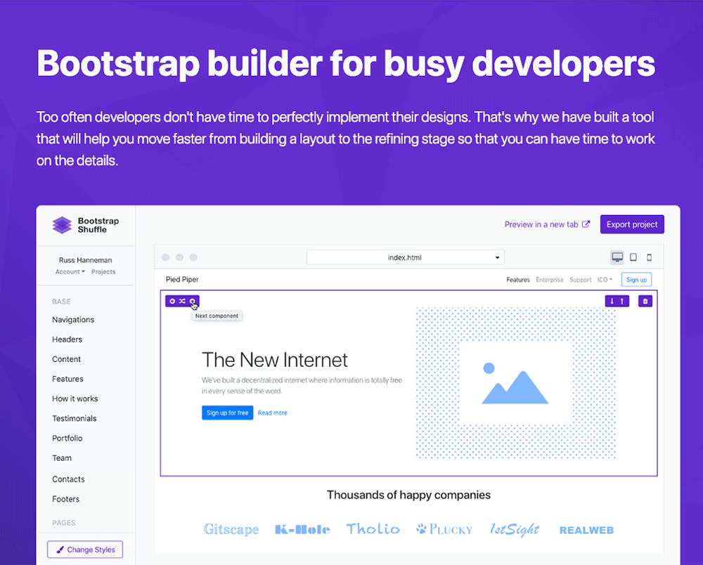 Bootstrap Shuffle: Bootstrap builder for busy developers | BetaList