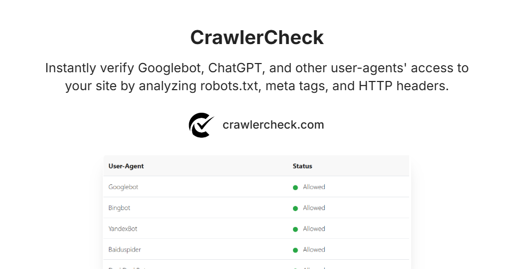 CrawlerCheck: This tool analyzes if you are blocking search