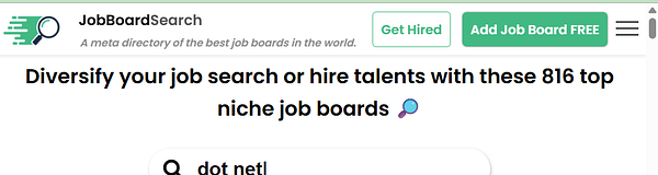 Screenshot of a web page displaying various job boards with links and a search bar at the top.