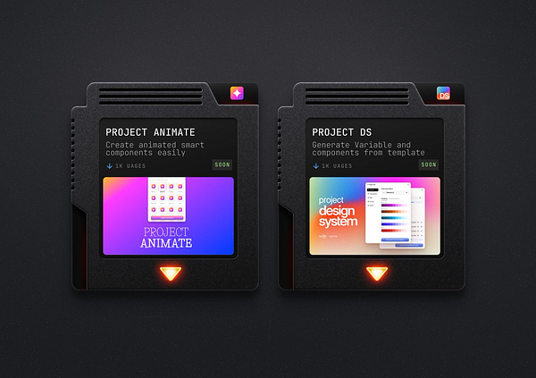 The image features two digital plugin cards for Figma, showcasing their functionalities and designs.