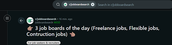 A Reddit post promoting three job boards for various job types.