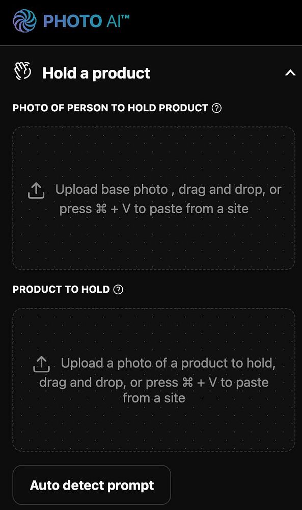 The image displays a user interface for a feature in a photo editing application called 'PHOTO AI'.