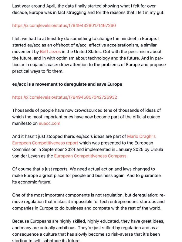 The image features a detailed text discussing the eu/acc movement and its goals for Europe.