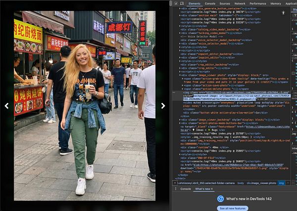 A young woman is walking through a bustling street market, holding a drink and smiling.