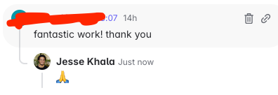 A conversation thread expressing gratitude for freelance work.