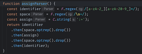 Code snippet for a parser function in JavaScript using regex.