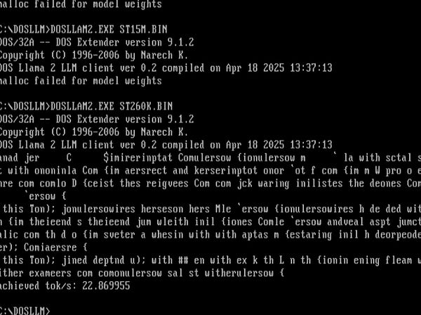 A command line interface displaying error messages related to the installation of DOSLLama2.