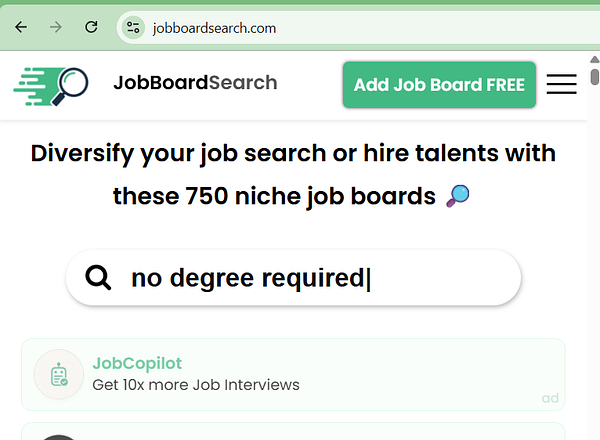 Sankey diagram illustrating job board search sources and their contribution.