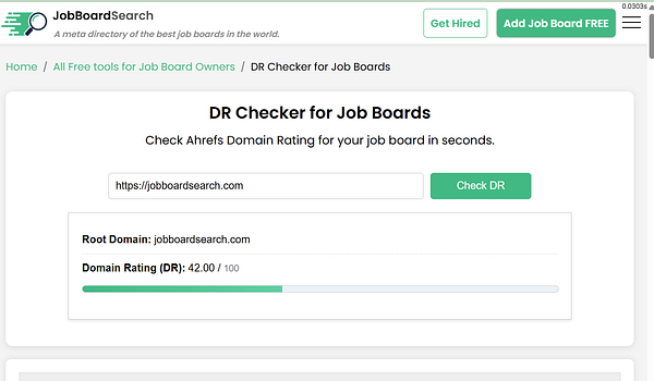 Screenshot of a new free job board search tool interface showing various job fields and a search bar.