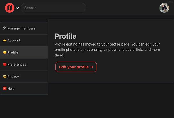 User profile settings page interface displaying the profile picture upload section and fields for profile editing.