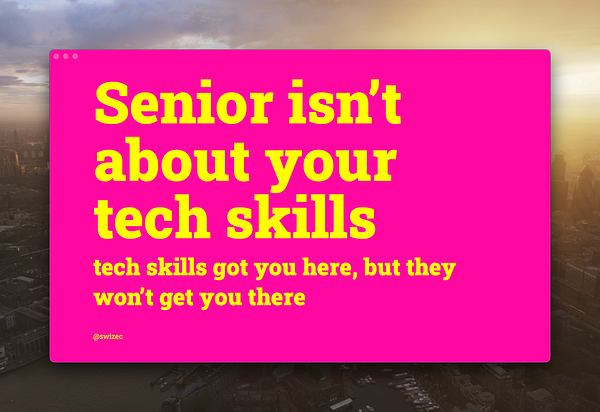 A vibrant slide emphasizes the importance of skills beyond technical expertise for senior roles.