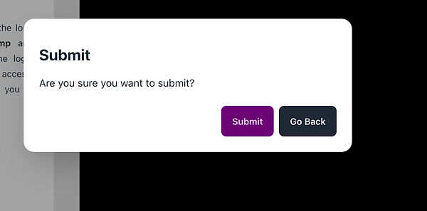 A confirmation dialog box asking for submission confirmation.