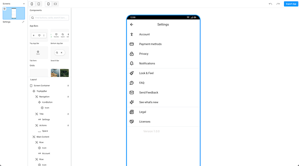 The image displays a mobile app interface for the 'Settings' screen.
