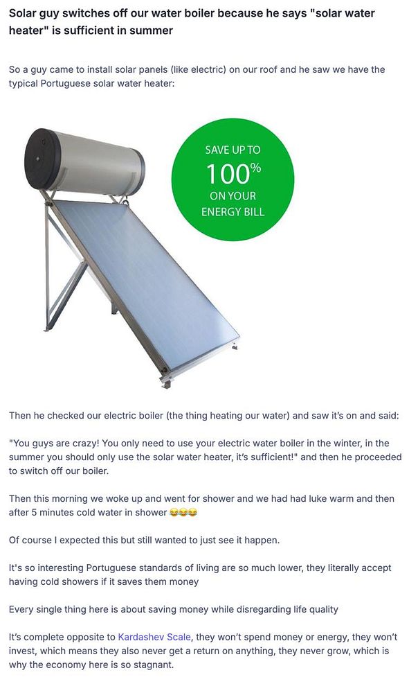 The image features a solar water heater with a promotional message about energy savings.