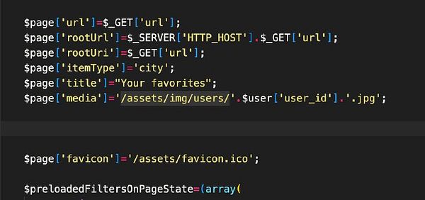 The image displays a code snippet related to a web page configuration in PHP.