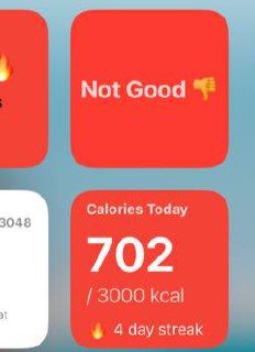 The image displays a digital widget showing calorie count and a performance indicator.