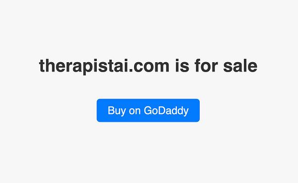The image displays a domain name for sale notice for therapistai.com.