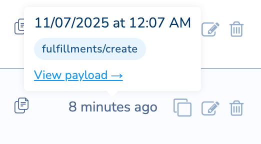 The image displays a user interface element showing webhook details for troubleshooting.