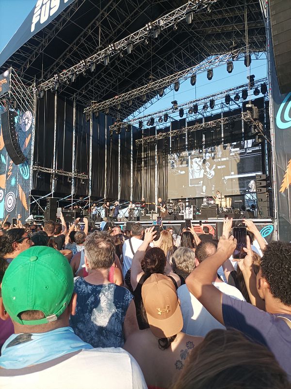 A lively crowd enjoys a performance at a rock and roll festival.