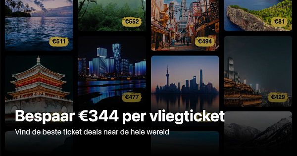 A collage of travel destination images with flight prices and a promotional message.
