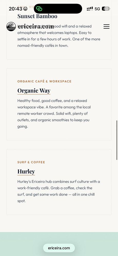 Screenshot of a website displaying detailed information about 'The Shack Eco Surf Boutique Hostel' with a map and location details.