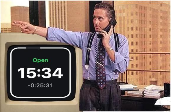 Screenshot of a stock ticker tape application displaying recent stock trades with a pop-up notification featuring a Gordon Gekko sticker.