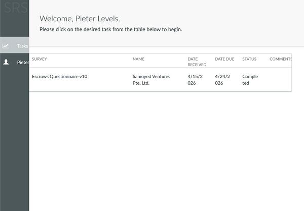 A dashboard interface displays an escrow KYC completion progress for RemoteOK M&A with a focus on a card showing the status and instructions.