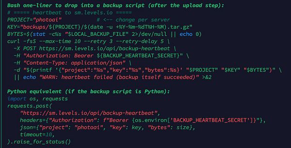 Screenshot of an alarm setup interface showing an active alarm named 'Bckp_Heartbeat_Alarm' with detailed settings and actions.