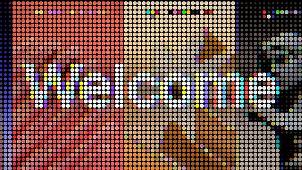 A digital artwork depicting a brightly glowing, geometric flower-like shape in vibrant neon colors against a dark background.