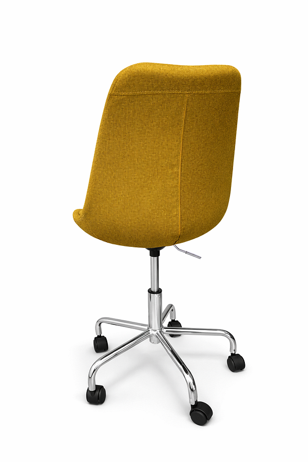 A table lamp with a rectangular white shade and a round dark base placed on a gray surface against a dark background.