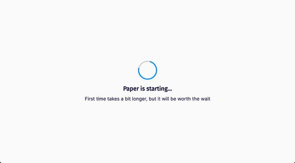 A loading screen for an app called 'Paper' is displayed.