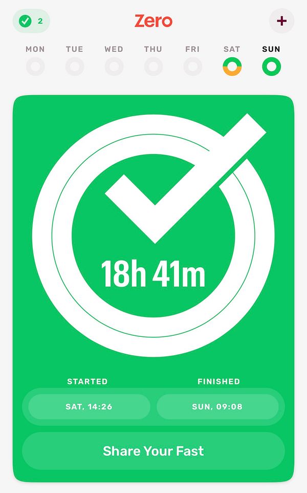A minimalistic clock illustration with the text 'START FASTING' is displayed on a purple background.