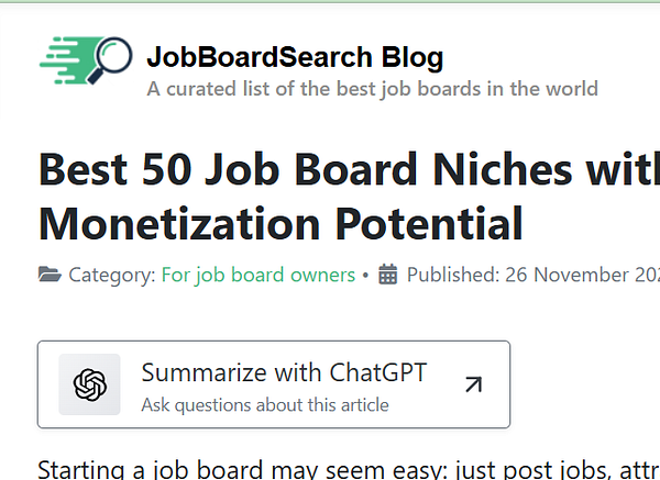 The image displays a blog post from JobBoardSearch featuring a summarization tool.