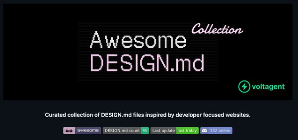 Screenshot of a GitHub repository page for 'awesome-design-md' focused on Marvel's UI kits plus testing instructions.