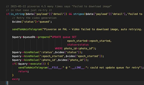 The image displays a code snippet related to error handling in a software application.