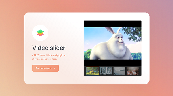 The image showcases a promotional design for a video slider plugin for Carrd.