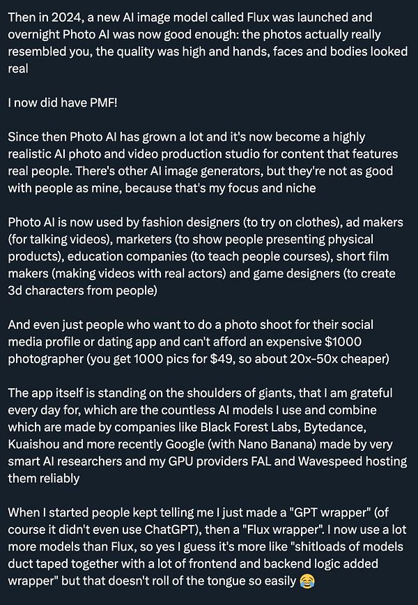 The image features a detailed text discussing the evolution and impact of an AI image model called Photo AI and its applications.