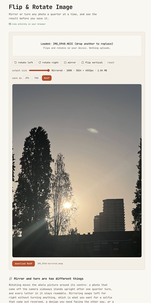 Mobile app interface for image editing showcasing various tools including Crop, Blur Image, Rotate, Flip, and Flip & Rotate Image.