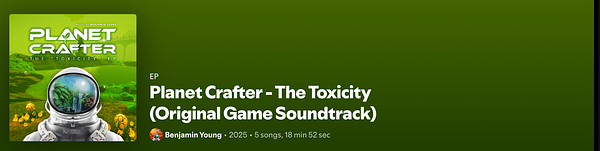The image displays the album cover and details for 'Planet Crafter - The Toxicity EP' by Benjamin Young.