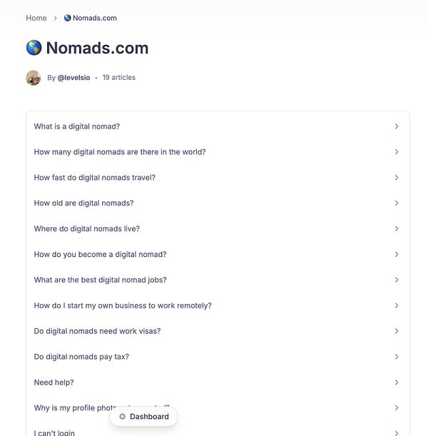 The image displays a webpage from Nomads.com featuring a list of frequently asked questions about digital nomadism.