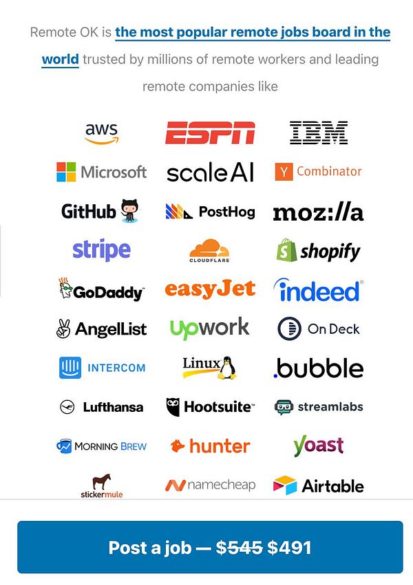 The image features a promotional graphic for Remote OK, highlighting its status as a leading remote job board.